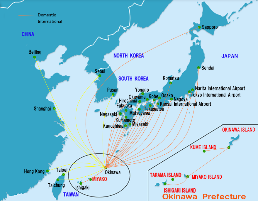 宮古島へのアクセス・フライトマップ